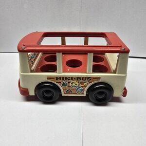 Vintage Fisher Price Little People Mini Bus  1960's White & Red NO PEOPLE
